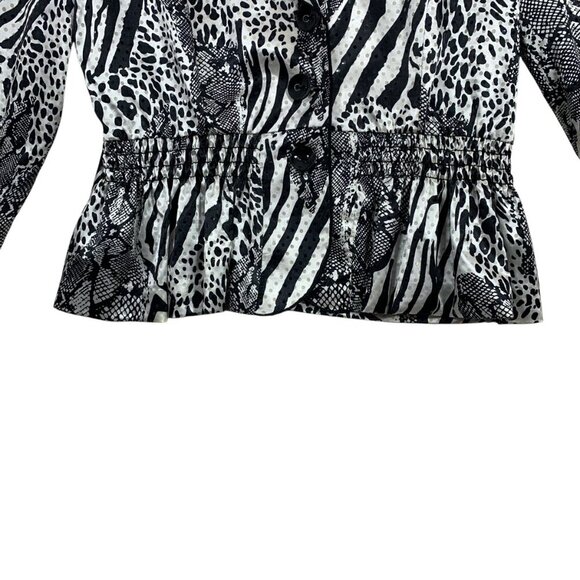 JOSEPH RIBKOFF Womens Sequin Jacket Sz 14 Animal Print Black White  Lined - Picture 2 of 16